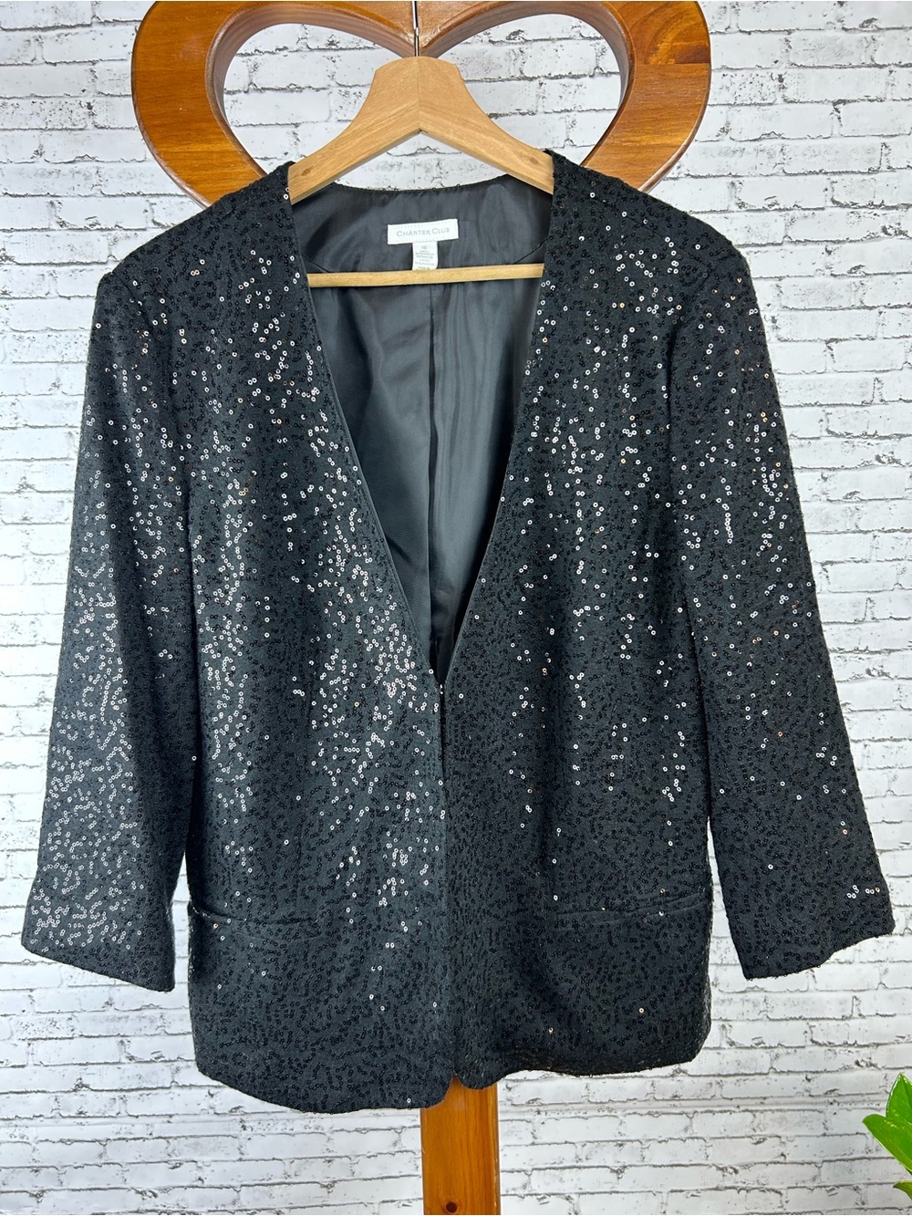 Charter Club | Black Sequin Open-Front Blazer size 16